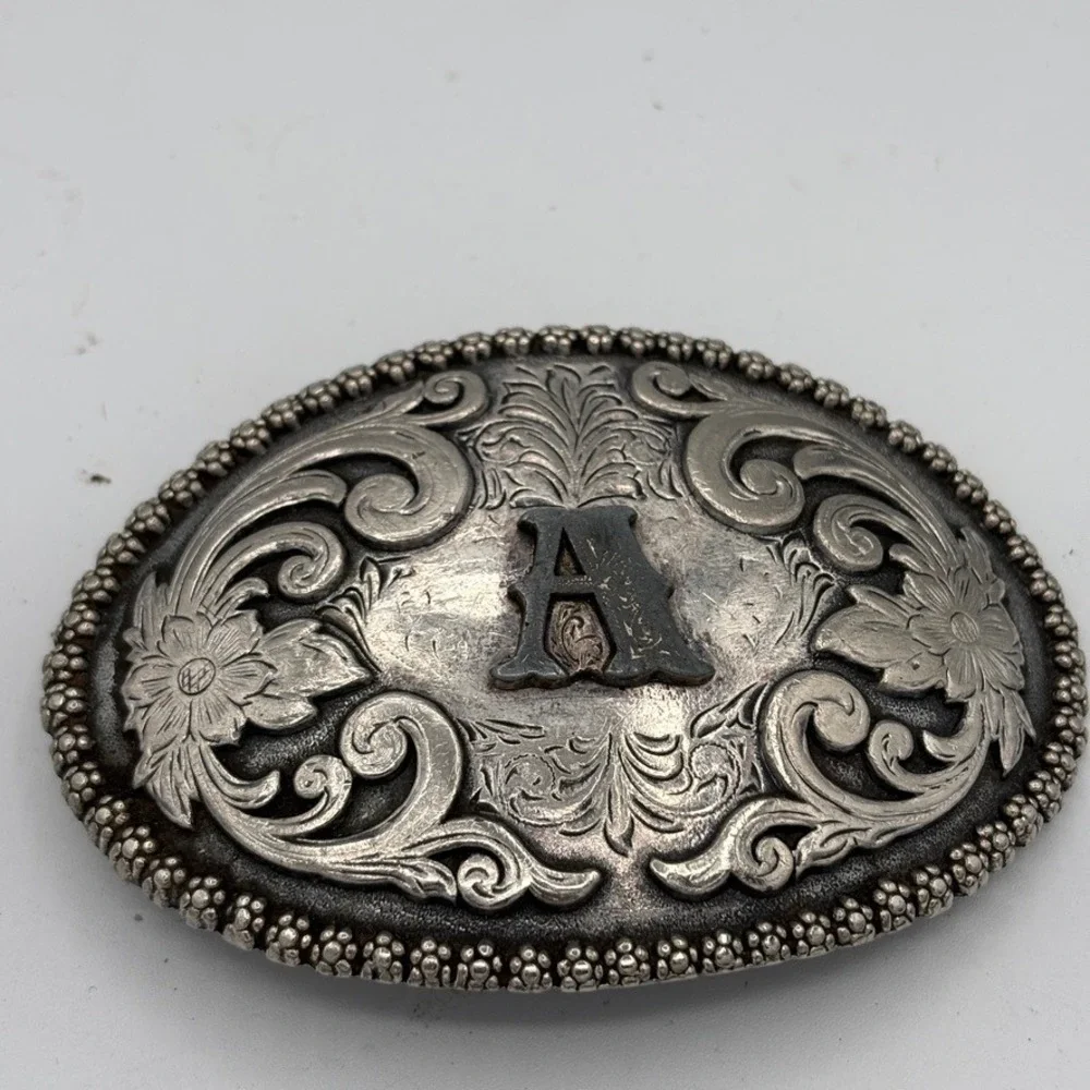 Nocona Belt Buckle Metal Ornate Silver Initial 